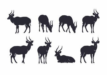 Sitatunga antelope silhouettes collection animal set