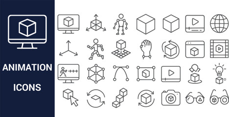 3D Animation Icon Set 30+ Clean Line Art Graphics for Motion Design Projects