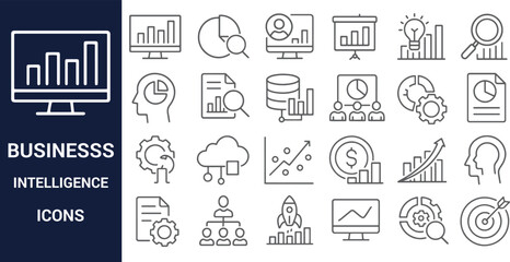Business Intelligence Icons Data Analysis, Strategy, and Growth Visualization