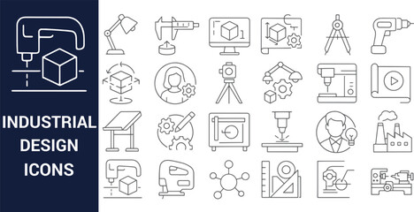 Industrial Design Icons A Comprehensive Set of Line Art Graphics for Manufacturing and Engineering Projects