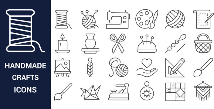 Handmade Crafts Icons A Collection of Line Art Designs for DIY Projects