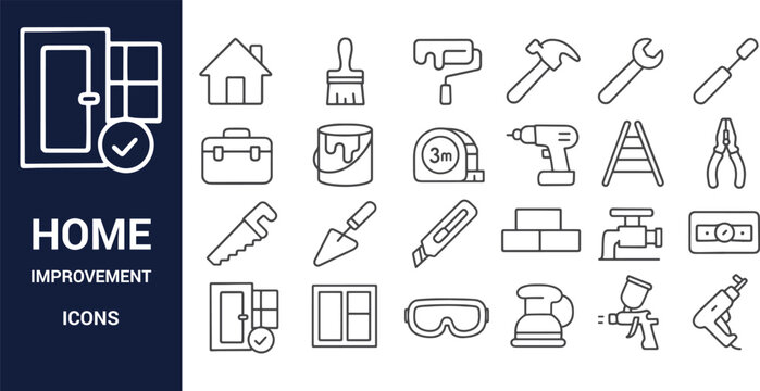 Home Improvement Icons A Complete Set of Line Art Graphics for DIY Projects