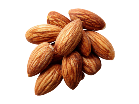 A pile of roasted almonds isolated on black background, Isolated On Transparent Background