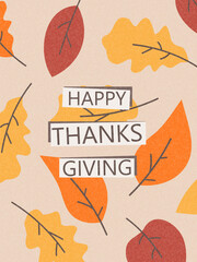 Happy Thanksgiving concept of card, cover, invitation set with bright autumn leaves. Modern Fall season art style design templates for celebration, ads, branding, banner, label, poster.