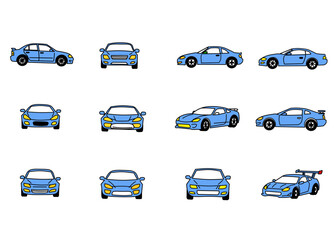 Blue Car Pixel Art Different Views Collection