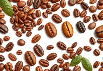 High-resolution vector illustrations of coffee beans, various shapes & sizes, isolated on white,  image,  silhouette