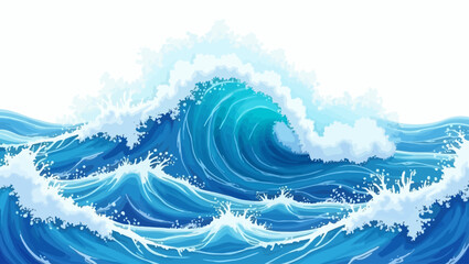 Powerful ocean wave crashing with deep blue tones, white foam, and turbulent sea energy.