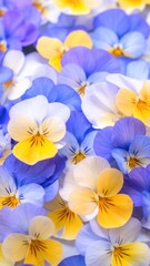 Fototapeta premium Vibrant blue, yellow, and white pansies in bloom