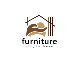interior, furniture logo, hands forming a sofa logo design template