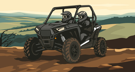 UTV Driving on Mountain Path illustration vector art