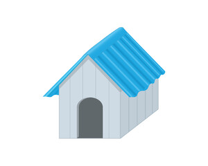 vector design of a grey dog ​​house with a blue corrugated iron roof