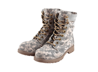 Camouflage military boots pair combat army soldier, Isolated On Transparent Background