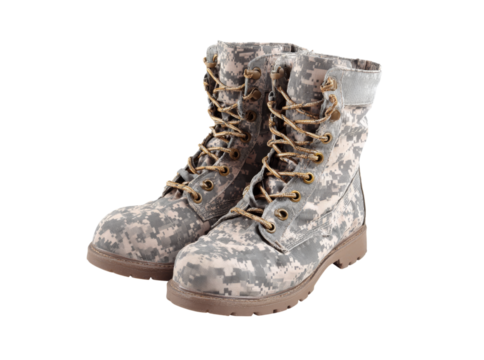 Camouflage military boots pair combat army soldier, Isolated On Transparent Background