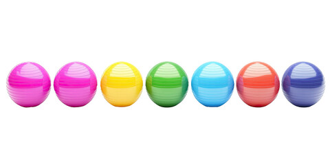 Multicolored fitness exercise balls for balance and training isolated on white transparent background