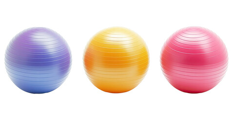 Multicolored fitness exercise balls for balance and training isolated on white transparent background