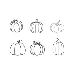 Collection of Six Pumpkins Autumn Harvest. Illustration Vector