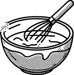 Whisking bowl illustration hand drawn utensil mixing ingredients, retro kitchen art, bakery preparation concept