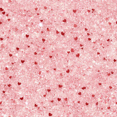 Sparkling pink background with red hearts creates a festive atmosphere for celebrations and events