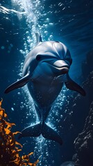 Dolphin in a sea and beautiful ocean wallpaper background ai generated 