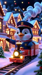 A penguin travel in a train ai generated 