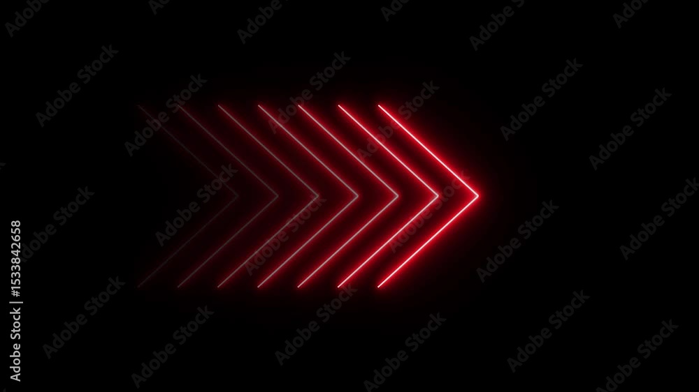Poster red neon line arrow animation. glowing wright arrow looping animated. direction neon arrow sign moti