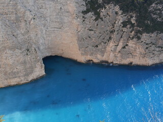 Scenic coastal cliffs and Peloponnese view from Zakynthos, Greece