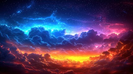 Naklejka premium Colorful, vibrant cloudscapes, starlit sky