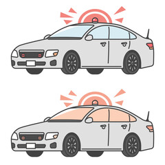 イラスト素材:サイレン、赤色灯を付けた覆面パトカー、日本の警察車両(フルカラー＆モノカラーSET)