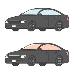 イラスト素材:黒塗りの捜査用車、要人警護、刑事の乗る車両 (フルカラー＆モノカラーSET)