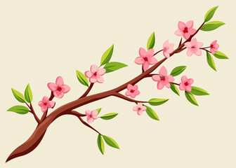 Cherry blossom branch with sakura flower. Watercolor cherry blossom Creative vector cartoon illustration