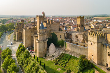 Aerial view of the Royal Palace of Olite in Navarre province, northern Spain.
