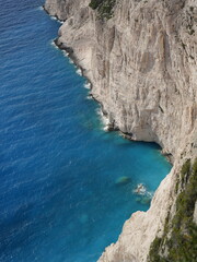 Scenic coastal cliffs and Peloponnese view from Zakynthos, Greece