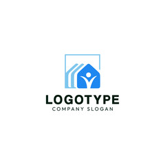 House logo with a person in vector. Original modern logo.