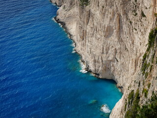 Scenic coastal cliffs and Peloponnese view from Zakynthos, Greece