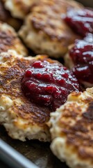 cottage cheese pancakes with berry sauce tray.