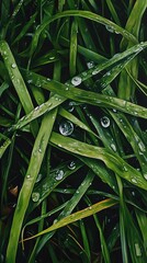 Early morning dew on fresh green grass.