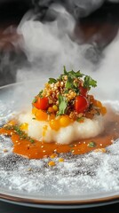 keto meal served above clouds with garnish.