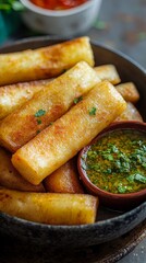 Cuban yuca with mojo sauce.