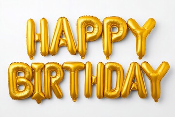 Golden balloons wishing happy birthday on white background