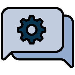 Gear Chat Outline Flat Icon, Online Digital Marketing icon in Outline Flat Design Style