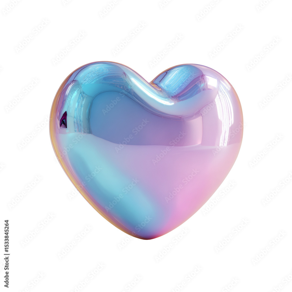 Poster Chromatic Heart Rendering with Gradient and Glossy Texture on a White Backdrop