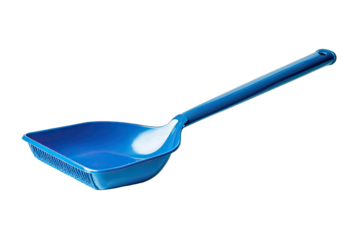 Bright blue plastic scoop, angled,  handle