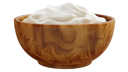 Creamy dairy topping in a wooden bowl