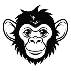 Isolated drawing presents a sleek, monochrome monkey face with a distinct, stylized fur