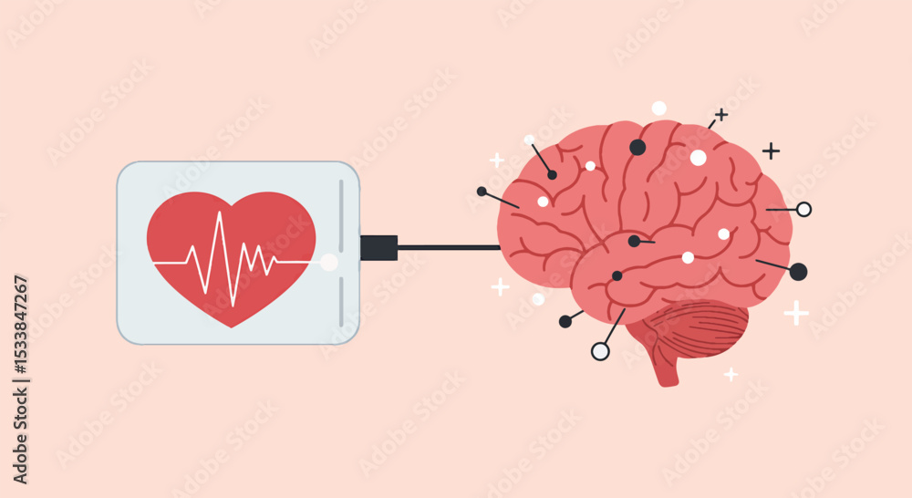 Poster mind-body connection exploring the intertwined relationship between heart and brain