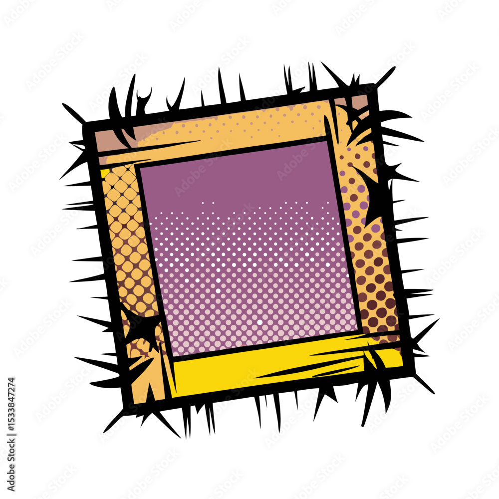 Poster isolated vector image in comic book style with grunge border design, isolated vector image on transp