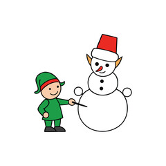 snowman and girl with christmas tree