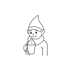 Simple line art drawing of a charming garden gnome for design and illustration