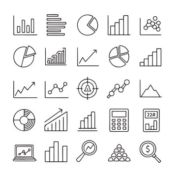 Data Analytics Vector Icon Set | Adjustable Line Weight | Chart, graph, analysis, report, growth, trend, statistics, pie chart, bar graph, line graph, scatter plot, dashboard, infographic icons