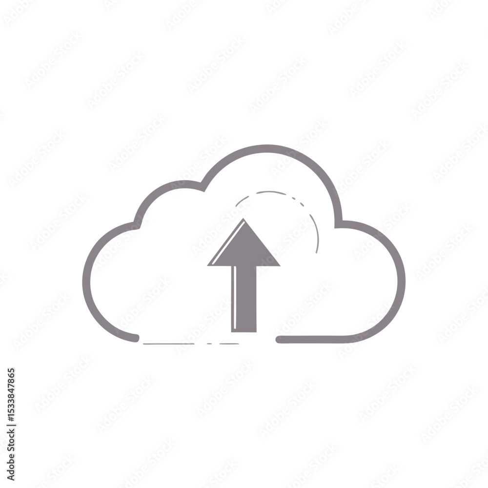 Poster cloud upload icon with upward arrow and outline stroke,